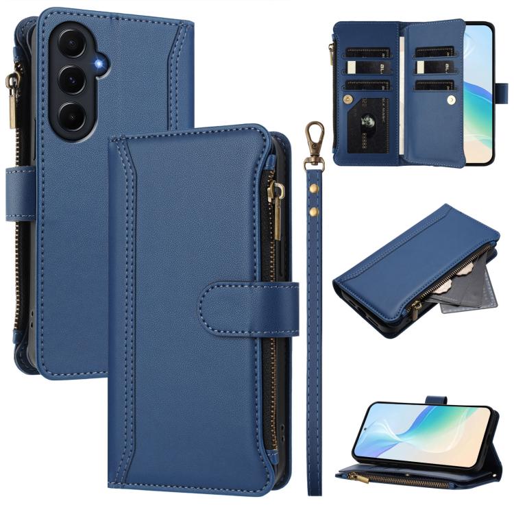 Custodia in pelle con chiusura magnetica, 9 scomparti per carte e cerniera, con cinturino da polso., For Samsung Galaxy A15 5G / 4G, For Samsung Galaxy A55 5G, For Samsung Galaxy A35 5G, For Samsung Galaxy A25 5G