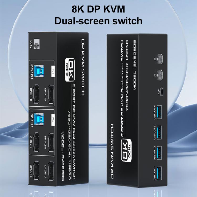 Switch KVM DisplayPort 8K 60Hz per 2 PC con USB 3.0