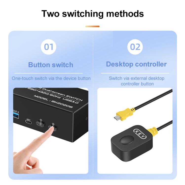 Switch KVM DisplayPort 8K 60Hz per 2 PC con USB 3.0