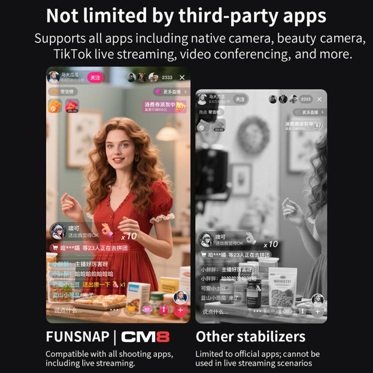 Stabilizzatore per smartphone FUNSNAP CM8, pieghevole, a 3 assi, anti-vibrazione, ideale per vlog e riprese video., Basic Version, AI Version