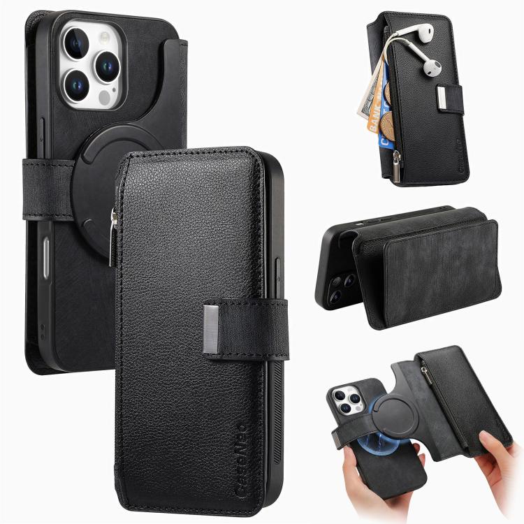 Custodia per telefono CaseNeo MagSafe RFID antifurto con cerniera e portafoglio in pelle stile retrò, For iPhone Air, For iPhone 16 Pro Max, For iPhone 16 Pro, For iPhone 16 Plus