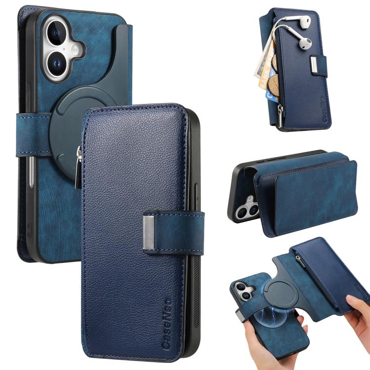 Custodia per telefono CaseNeo MagSafe RFID antifurto con cerniera e portafoglio in pelle stile retrò, For iPhone Air, For iPhone 16 Pro Max, For iPhone 16 Pro, For iPhone 16 Plus