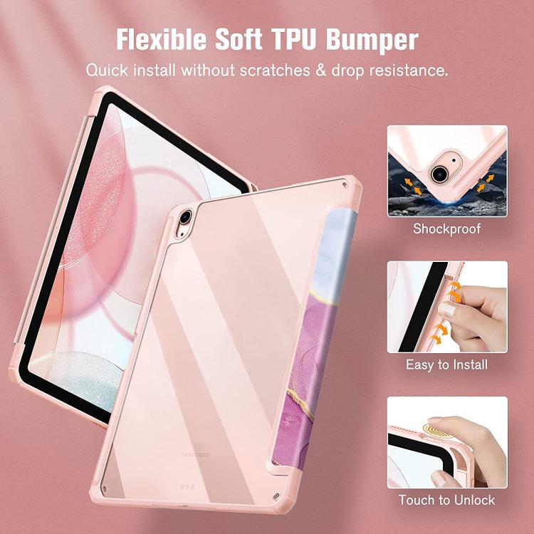 Custodia in pelle con motivo marmorizzato in acrilico cristallino per tablet, con scomparto per penna., For Samsung Galaxy Tab S9 Ultra, For Samsung Galaxy Tab S8+ / S7+, For Samsung Galaxy Tab S8 / S7, For Samsung Galaxy Tab A8 10.5 2021