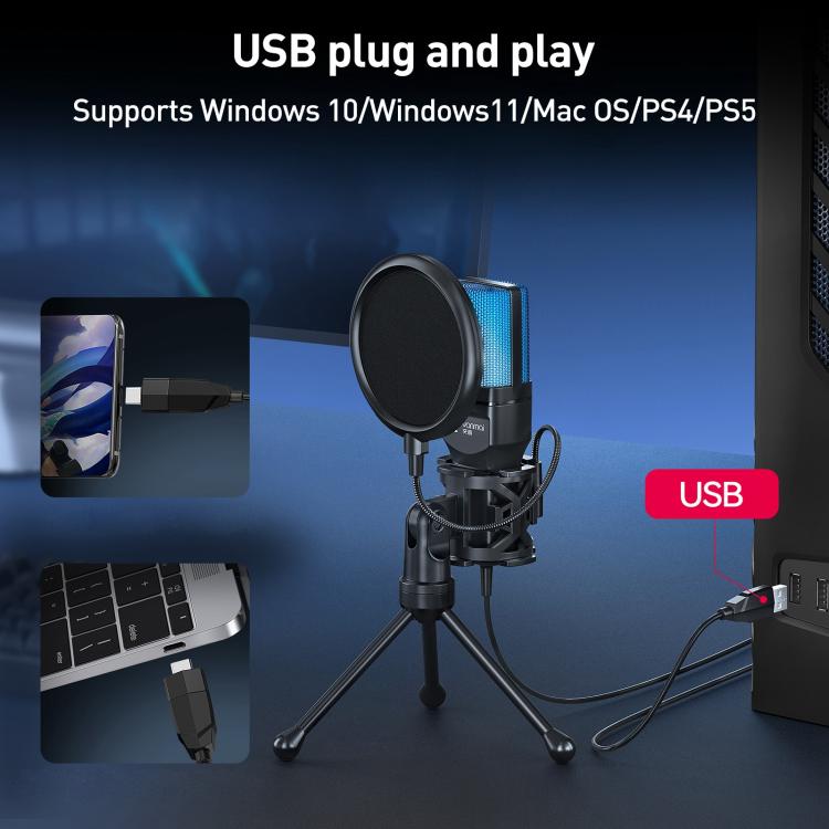 Microfono da tavolo Yanmai SF-777R con illuminazione RGB, riduzione del rumore e rete anti-spruzzo., SF-777R