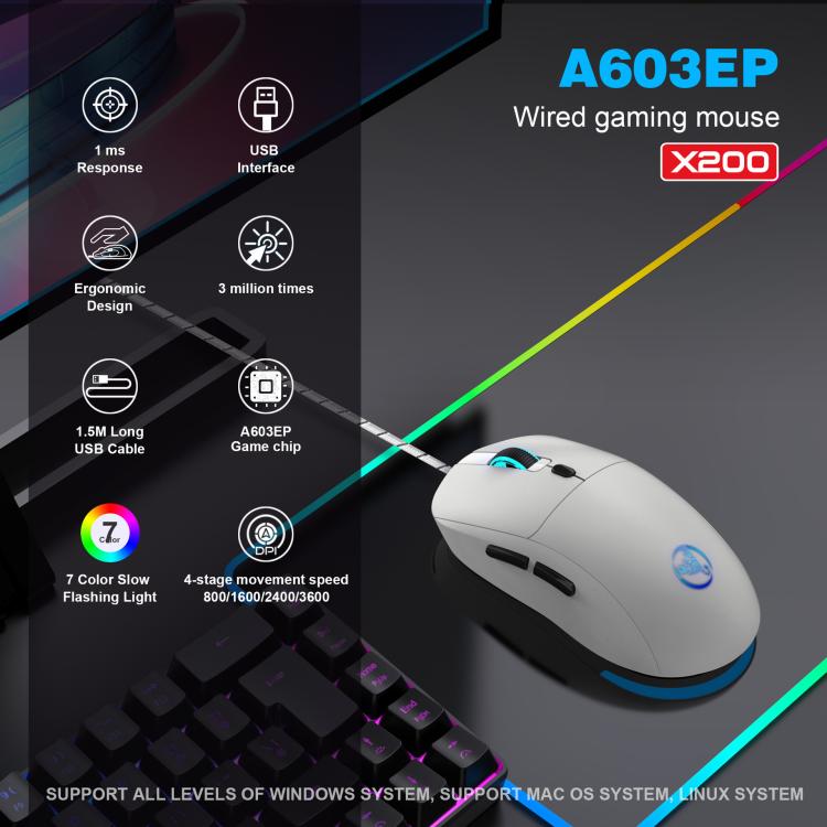 Mouse cablato HXSJ X200 3600 DPI con luci RGB