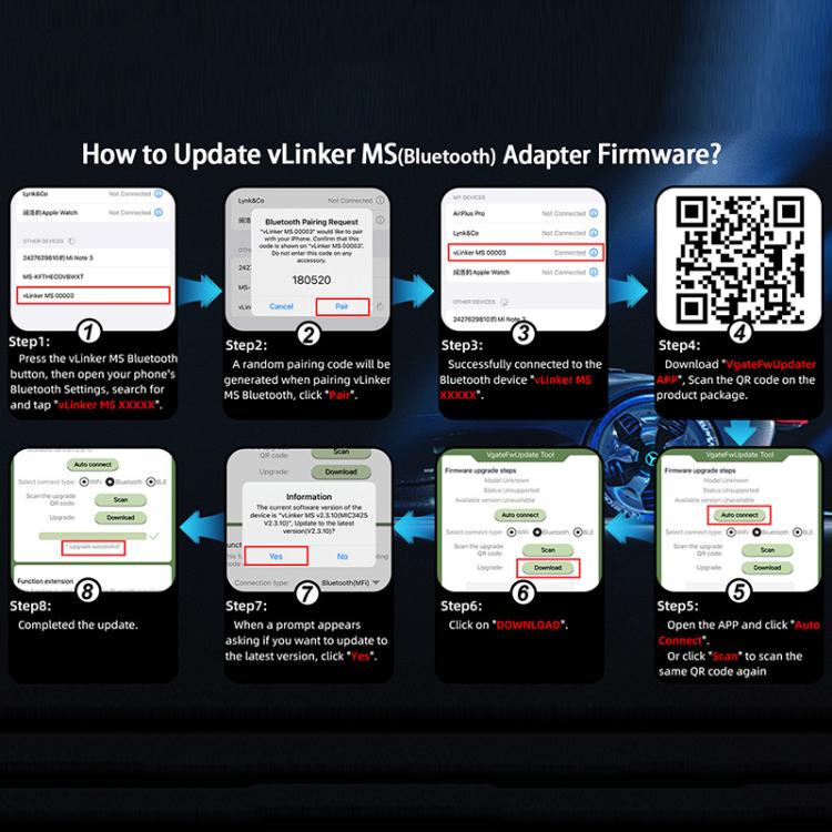 Scanner OBD2 Bluetooth Vgate vLinker MS 12V/24V