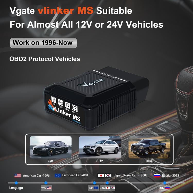 Scanner OBD2 Bluetooth Vgate vLinker MS 12V/24V