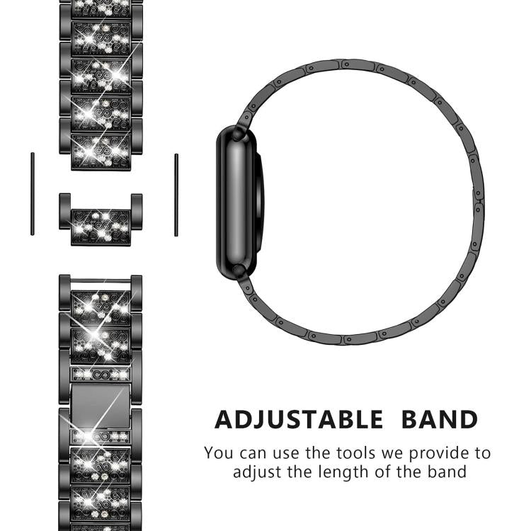 Cinturino per orologio in acciaio inossidabile con diamanti xDfind, For Xiaomi Band 10 Pro / 9 Pro / Redmi Watch 6, For Xiaomi Smart Band 10 / 9 / 8 / NFC 14mm, For Redmi Watch 3 Active / Lite 20mm, For Redmi Watch 3 20mm