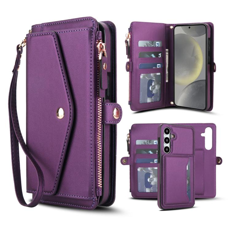 Portafoglio multifunzionale con custodia per telefono in pelle rimovibile e cordino., For Samsung Galaxy S24 Ultra 5G, For Samsung Galaxy S24+ 5G, For Samsung Galaxy S24 5G, For Samsung Galaxy S23 Ultra 5G