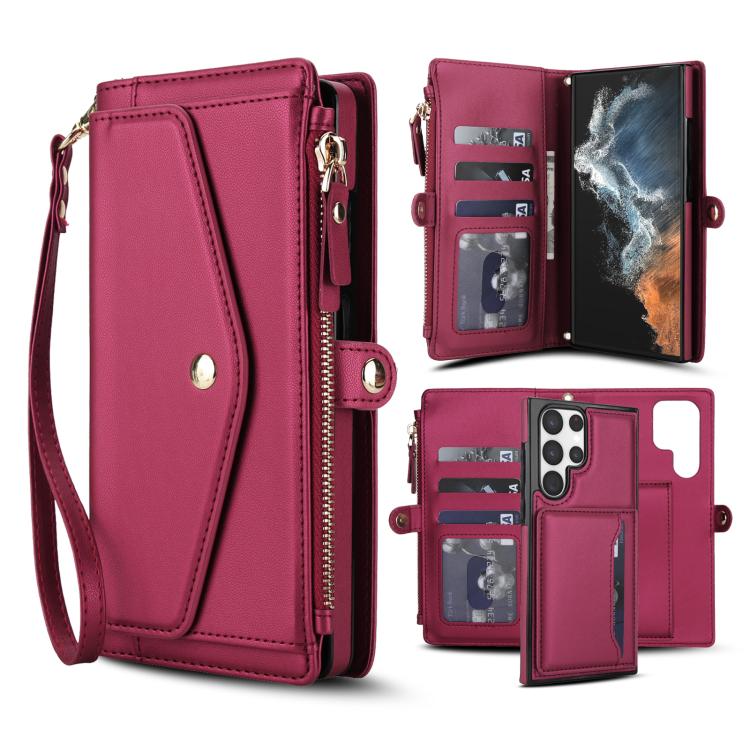 Portafoglio multifunzionale con custodia per telefono in pelle rimovibile e cordino., For Samsung Galaxy S24 Ultra 5G, For Samsung Galaxy S24+ 5G, For Samsung Galaxy S24 5G, For Samsung Galaxy S23 Ultra 5G