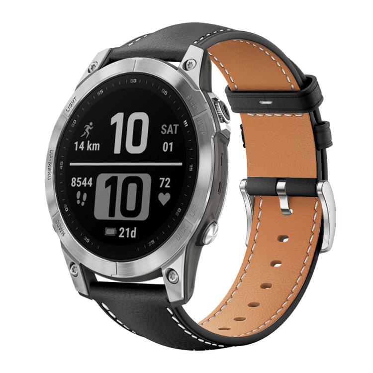 Cinturino per orologio xDfind Flat Head Black Shark in pelle a grana fine, For Garmin Fenix 8/7/6/5 22mm 20mm, For Garmin Fenix 8/7X/6X/5X 26mm 22mm, For Garmin Forerunner 220/735/735XT/230/235 20mm, For Garmin Forerunner 35/30/35j 20mm