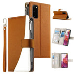 Portafoglio multi-carta con cerniera e cinturino corto, cuciture a vista, custodia per telefono in pelle con cinturino corto., For Samsung Galaxy S20 Ultra, For Samsung Galaxy S20, For Samsung Galaxy S20+