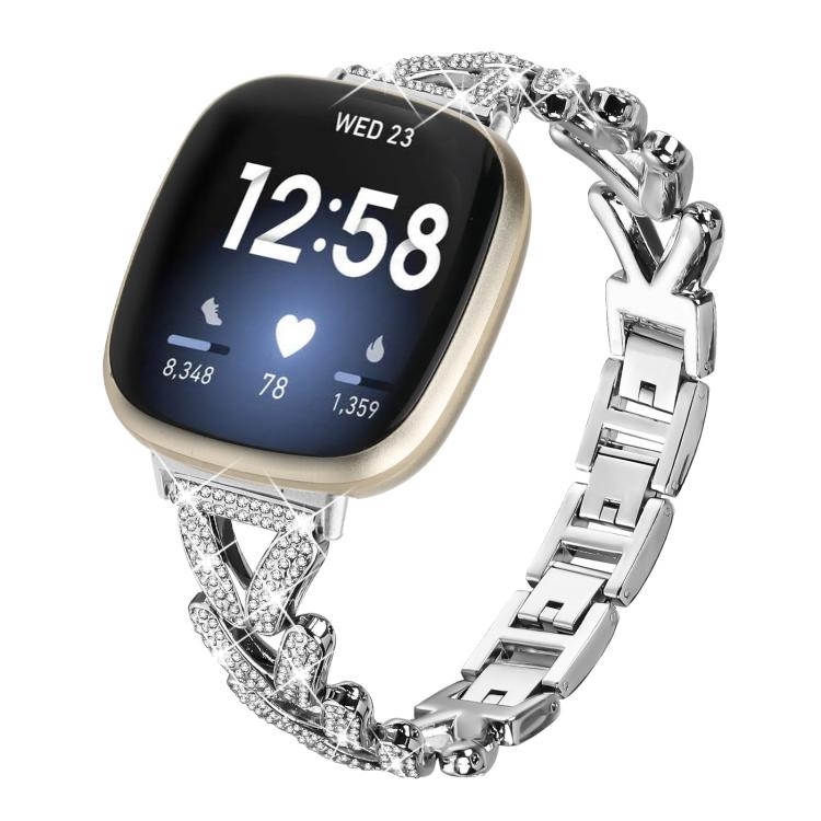 Cinturino per orologio in metallo con diamanti a torsione piccola xDfin da 20 mm, For Fitbit Versa 4 / 3 / Sense / Sense 2