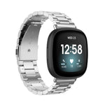Cinturino per orologio in lega di titanio con fibbia piatta a tre perline., For Fitbit Charge 6 / 5, For Fitbit Versa 4 / 3 / Sense / Sense 2, For Fitbit Charge 4 / 3