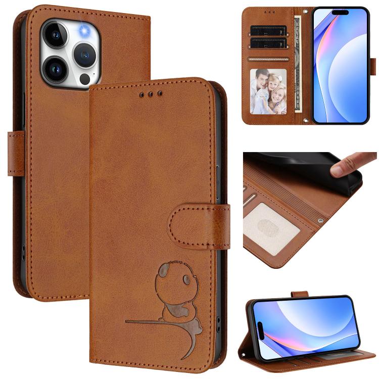 Custodia per telefono in pelle con logo Litter Panda in rilievo e protezione RFID, completa di cordino., For iPhone Air, For iPhone 16 Pro Max, For iPhone 16 Pro, For iPhone 16 Plus