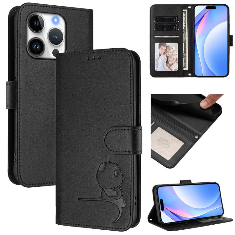Custodia per telefono in pelle con logo Litter Panda in rilievo e protezione RFID, completa di cordino., For iPhone Air, For iPhone 16 Pro Max, For iPhone 16 Pro, For iPhone 16 Plus