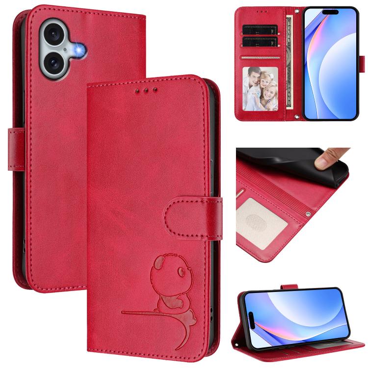 Custodia per telefono in pelle con logo Litter Panda in rilievo e protezione RFID, completa di cordino., For iPhone Air, For iPhone 16 Pro Max, For iPhone 16 Pro, For iPhone 16 Plus