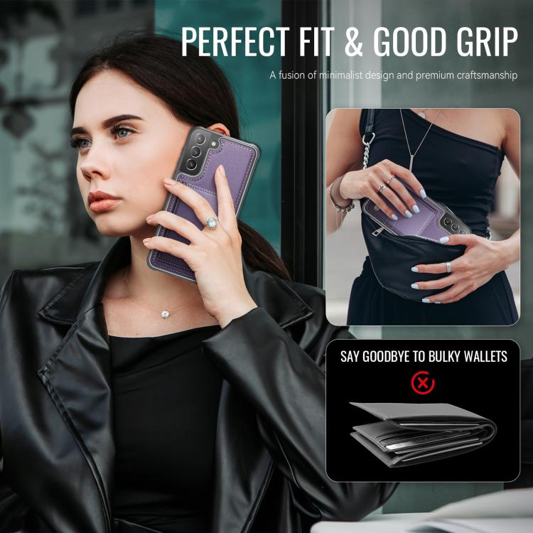 Portafoglio con fibbia in pelle con protezione MagSafe e RFID per Samsung Galaxy