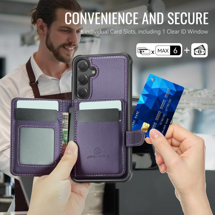 Custodia portafoglio in pelle con fibbia e protezione magnetica MagSafe per
