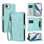 Portafoglio multi-carta con cerniera e motivo farfalla, amore e fiore, custodia per telefono in pelle, For iPhone 17e / 16e, For iPhone 17 Pro Max, For iPhone 17 Pro