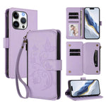 Portafoglio multi-carta con cerniera e motivo farfalla, amore e fiore, custodia per telefono in pelle, For iPhone 16 Pro, For iPhone 16 Plus, For iPhone 16