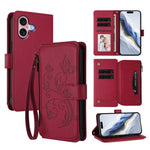 Portafoglio multi-carta con cerniera e motivo farfalla, amore e fiore, custodia per telefono in pelle, For iPhone 16 Pro, For iPhone 16 Plus, For iPhone 16