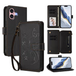 Portafoglio multi-carta con cerniera e motivo farfalla, amore e fiore, custodia per telefono in pelle, For iPhone 16 Pro, For iPhone 16 Plus, For iPhone 16