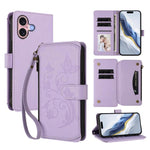 Portafoglio multi-carta con cerniera e motivo farfalla, amore e fiore, custodia per telefono in pelle, For iPhone 16 Pro, For iPhone 16 Plus, For iPhone 16
