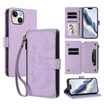 Portafoglio multi-carta con cerniera e motivo farfalla, amore e fiore, custodia per telefono in pelle, For iPhone 15, For iPhone 14 Plus, For iPhone 14 / 13