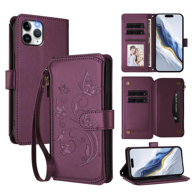 Portafoglio multi-carta con cerniera e motivo farfalla, amore e fiore, custodia per telefono in pelle, For iPhone 11 Pro Max, For iPhone 11, For iPhone 11 Pro