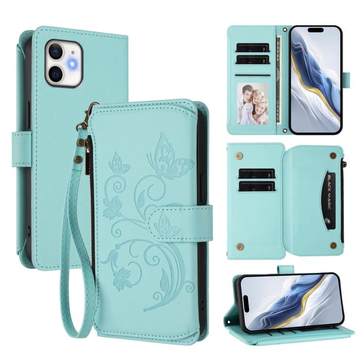Portafoglio multi-carta con cerniera e motivo farfalla, amore e fiore, custodia per telefono in pelle, For iPhone 11 Pro Max, For iPhone 11, For iPhone 11 Pro