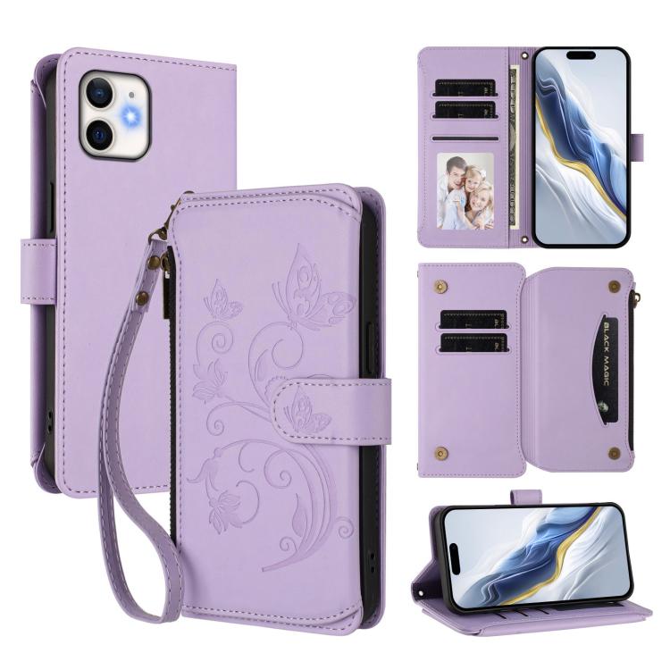 Portafoglio multi-carta con cerniera e motivo farfalla, amore e fiore, custodia per telefono in pelle, For iPhone 11 Pro Max, For iPhone 11, For iPhone 11 Pro