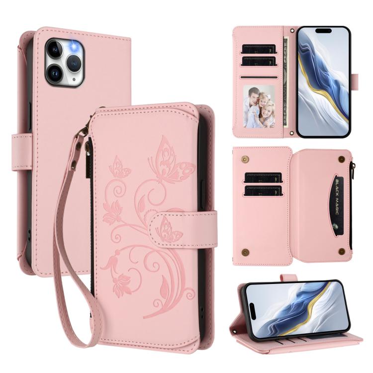 Portafoglio multi-carta con cerniera e motivo farfalla, amore e fiore, custodia per telefono in pelle, For iPhone 11 Pro Max, For iPhone 11, For iPhone 11 Pro