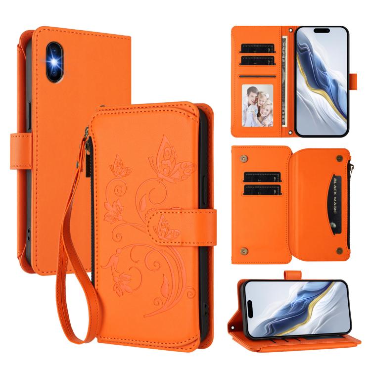 Portafoglio multi-carta con cerniera e motivo farfalla, amore e fiore, custodia per telefono in pelle, For iPhone X / XS, For iPhone XR, For iPhone XS Max