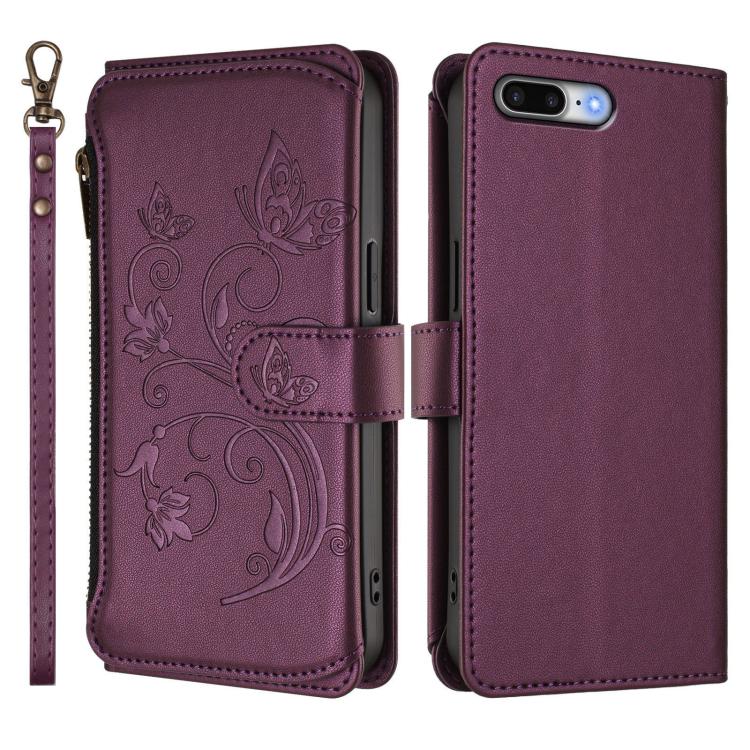 Portafoglio multi-carta con cerniera e motivo farfalla, amore e fiore, custodia per telefono in pelle, For iPhone 7 Plus / 8 Plus