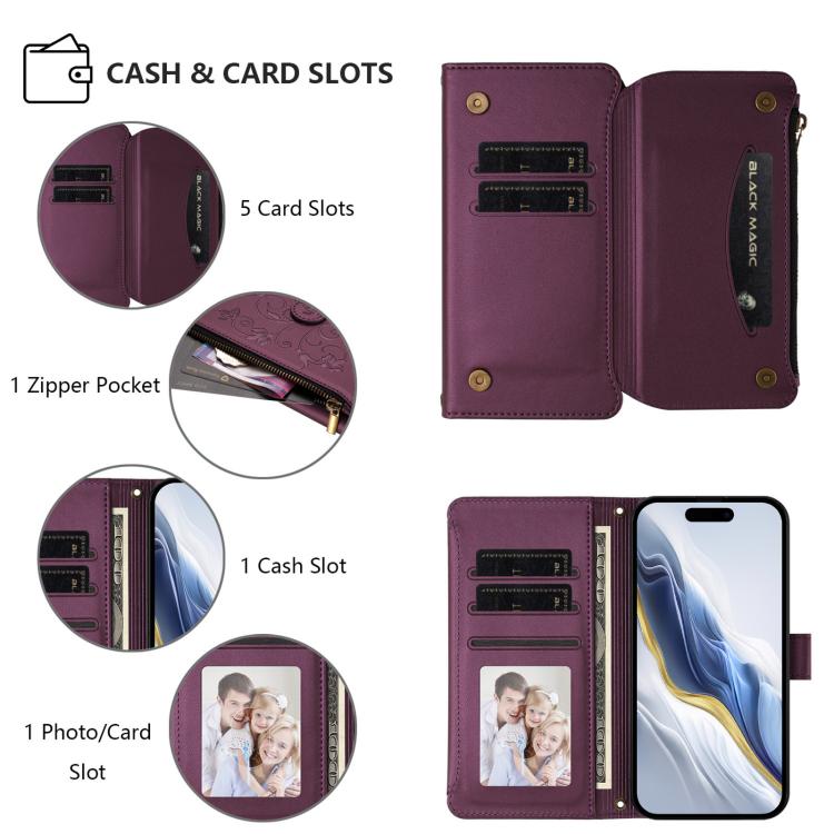 Portafoglio multi-carta con cerniera e motivo farfalla, amore e fiore, custodia per telefono in pelle, For iPhone 7 Plus / 8 Plus