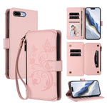 Portafoglio multi-carta con cerniera e motivo farfalla, amore e fiore, custodia per telefono in pelle, For iPhone 7 Plus / 8 Plus