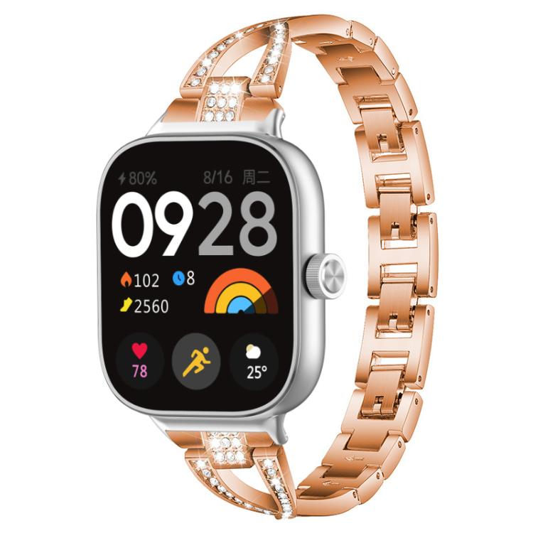 Cinturino per orologio xDfind in metallo con diamanti a fila singola a forma di X, For Xiaomi Band 9 Pro/8 Pro/Redmi Watch6/5/4, For Redmi Watch 3