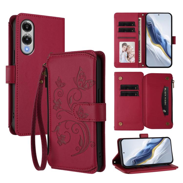 Portafoglio multi-carta con cerniera e motivo farfalla per Galaxy S26 Ultra, S26