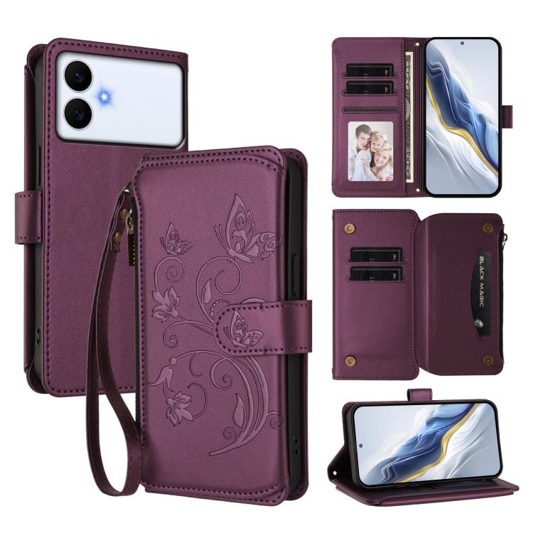 Portafoglio multi-carta con cerniera e motivo farfalla per Galaxy S26 FE, S26+ e