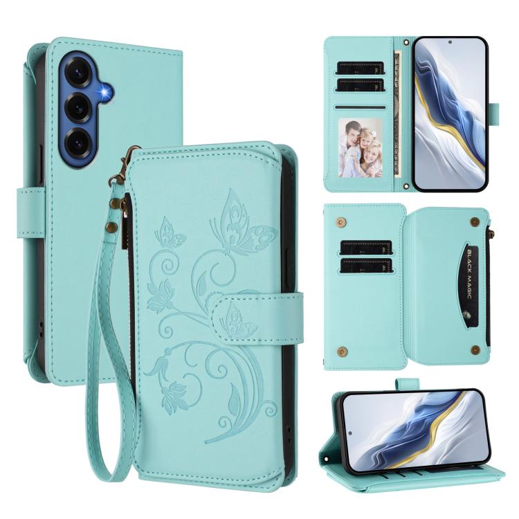 Portafoglio multi-carta con cerniera e motivo farfalla per Galaxy S26 FE, S26+ e