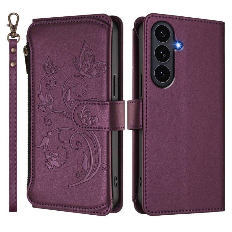 Portafoglio multi-carta con cerniera e motivo farfalla per Galaxy S26 FE, S26+ e