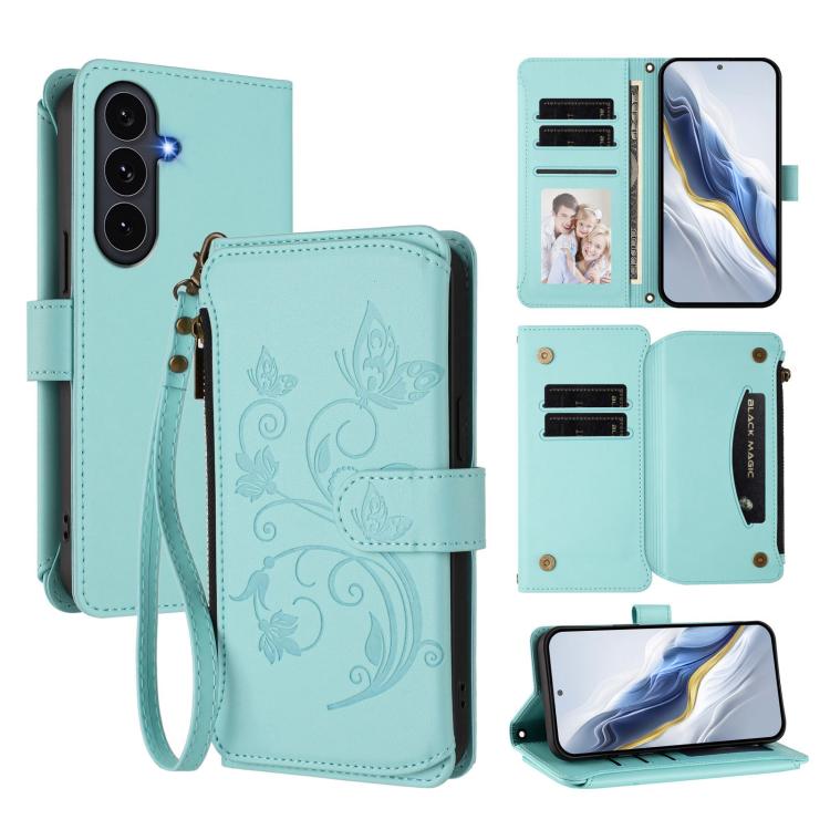 Portafoglio multi-carta con cerniera e motivo farfalla per Galaxy S26 FE, S26+ e