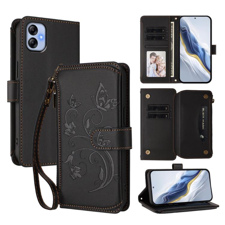 Portafoglio multi-carta con cerniera e motivo farfalla per Samsung Galaxy A23