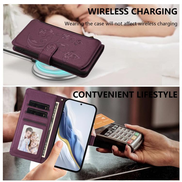 Portafoglio multi-carta con cerniera e motivo farfalla per Samsung Galaxy A05s