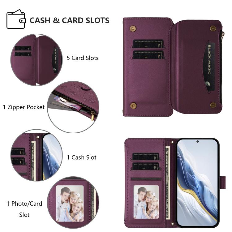 Portafoglio multi-carta con cerniera e motivo farfalla per Samsung Galaxy A23