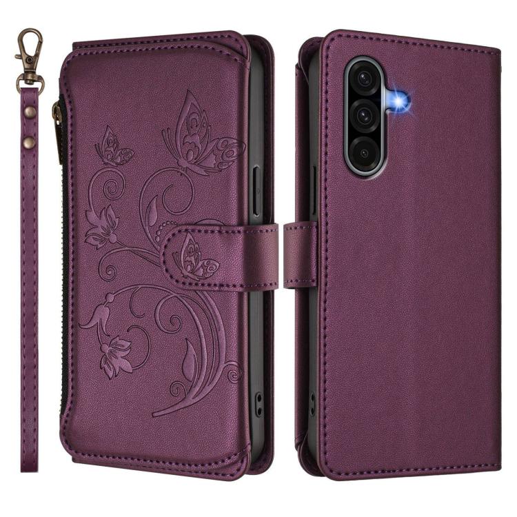 Portafoglio multi-carta con cerniera e motivo farfalla per Samsung Galaxy A36