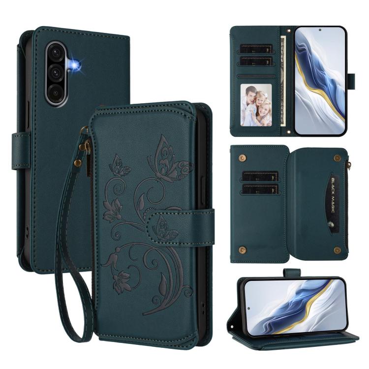 Portafoglio multi-carta con cerniera e motivo farfalla per Samsung Galaxy A36
