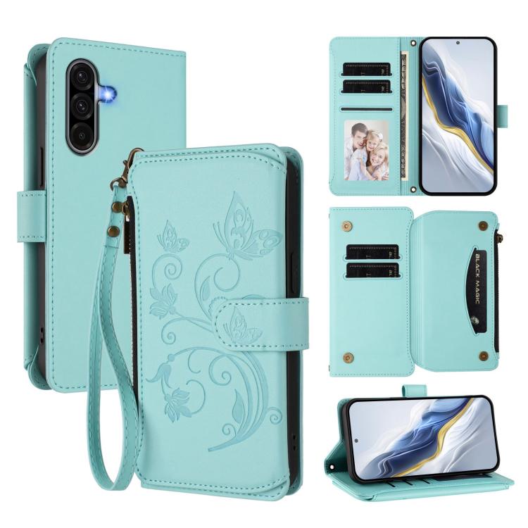 Portafoglio multi-carta con cerniera e motivo farfalla per Samsung Galaxy A36