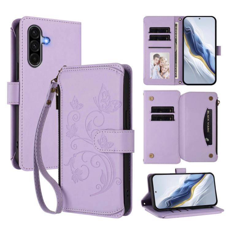 Portafoglio multi-carta con cerniera e motivo farfalla per Samsung Galaxy A36